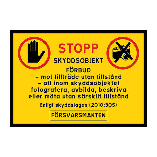 Skyddsobjekt - Förbud mot tillträde samt förbud att inom ett skyddsobjekt ta fotografier, göra andra avbildningar, beskrivningar eller mätningar, Försvarsmakten