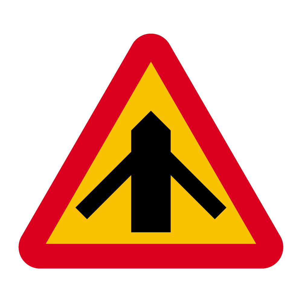 A29-2 Varning för vägkorsning där trafikanter på anslutande väg har väjnings/stopplikt