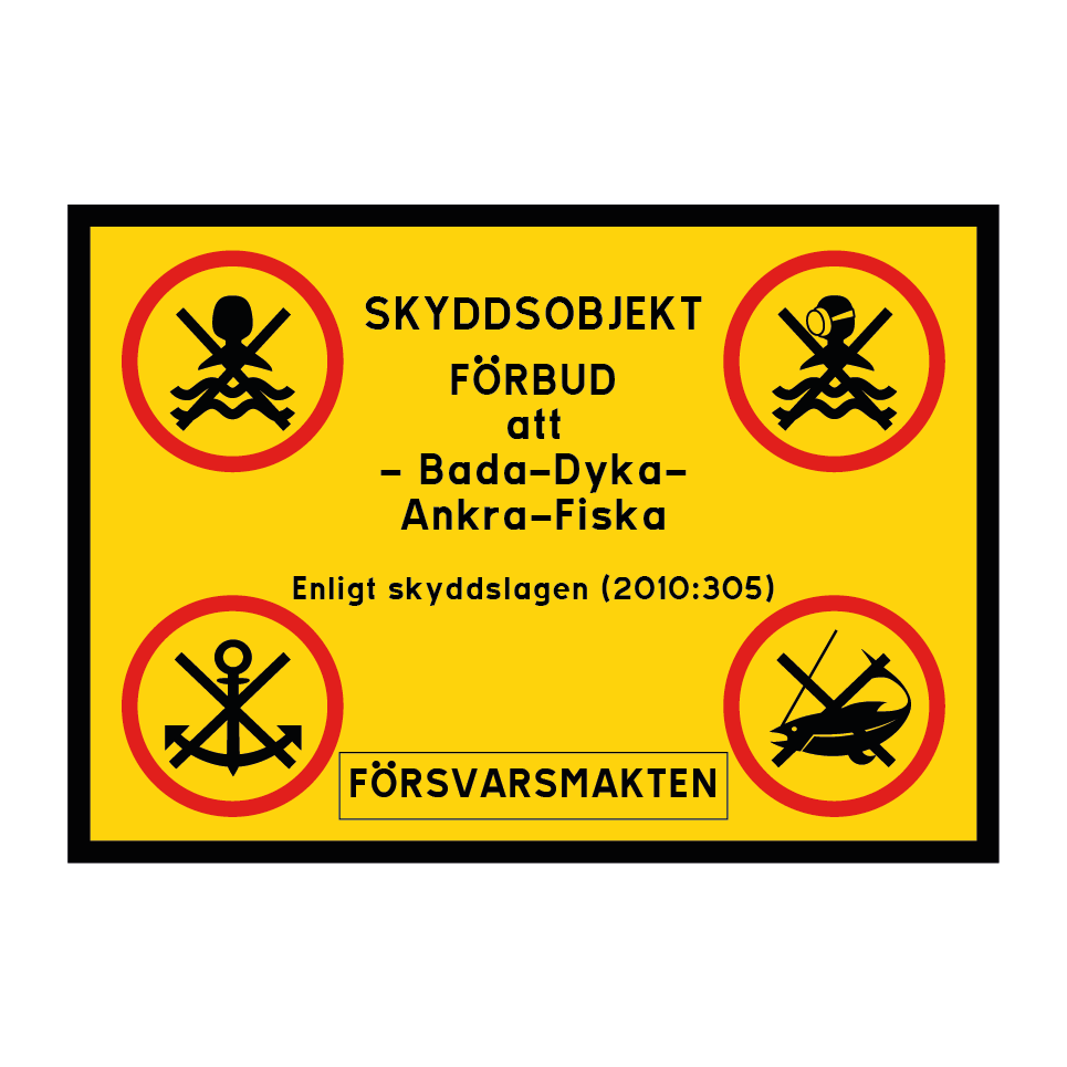 Skyddsobjekt - Förbud att bada, dyka, ankra och fiska, Försvarsmakten