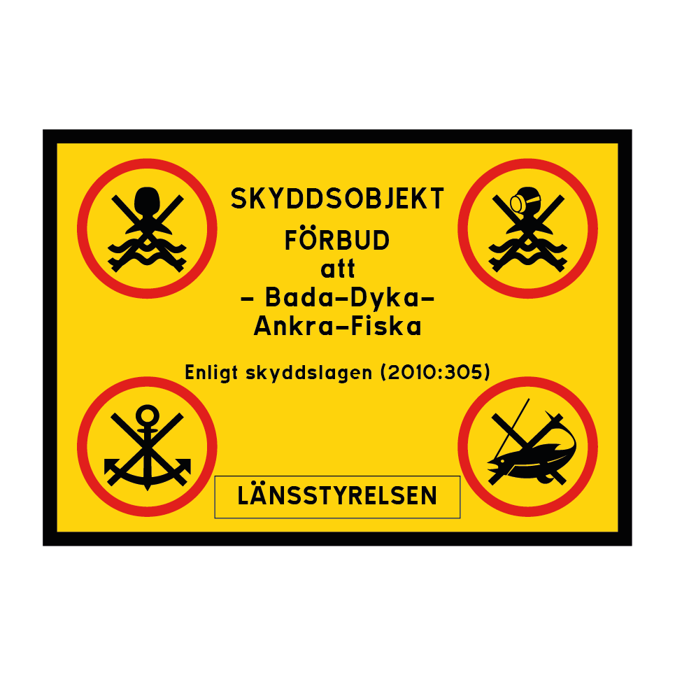 Skyddsobjekt - Förbud att bada, dyka, ankra och fiska, Länsstyrelsen