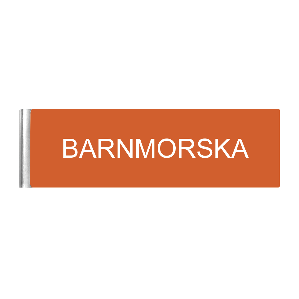 Namnbricka Militärklämma Barnmorska Orange med vit text