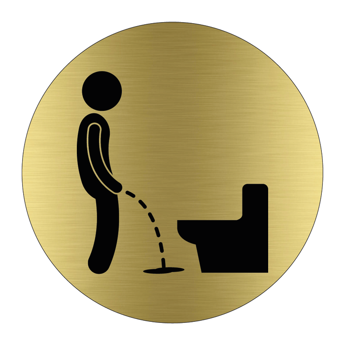Toalettskylt symbol kissa - Rund - Alubrass & Toalettskylt symbol kissa - Rund - Alubrass
