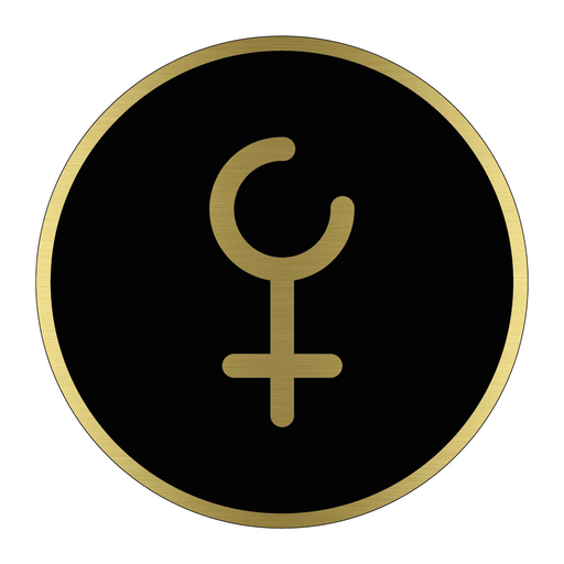 Toalettskylt symbol damer - Rund - Alubrass & Toalettskylt symbol damer - Rund - Alubrass
