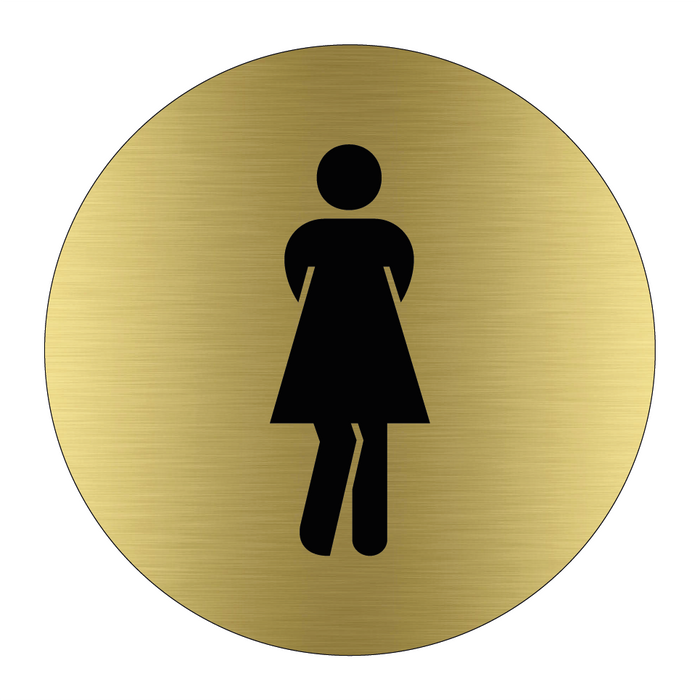 Toalettskylt symbol damer - Rund - Alubrass & Toalettskylt symbol damer - Rund - Alubrass