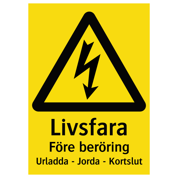 Livsfara Före beröring Urladda Jorda Kortslut & Livsfara Före beröring Urladda Jorda Kortslut