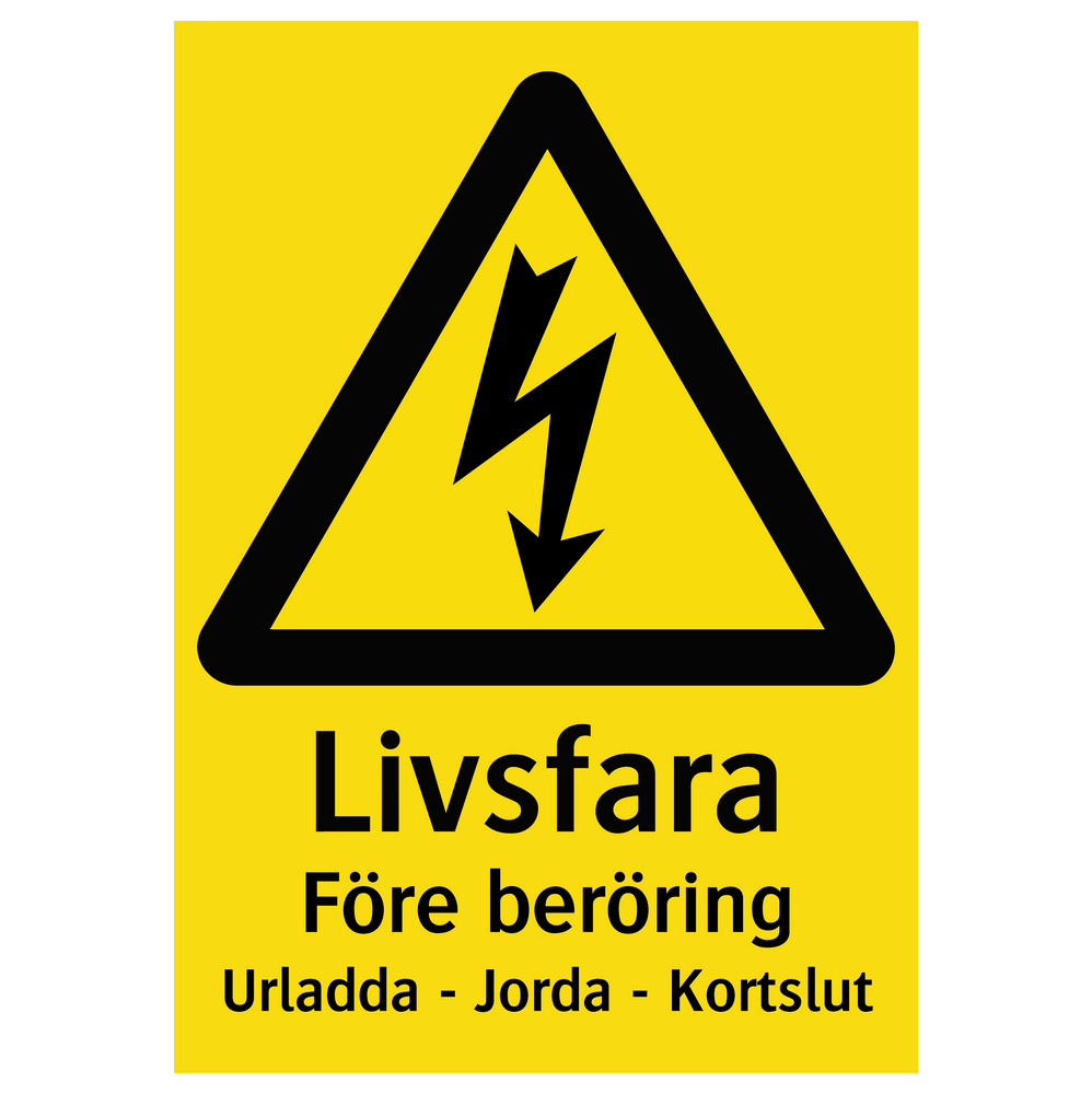 Livsfara Före beröring Urladda Jorda Kortslut & Livsfara Före beröring Urladda Jorda Kortslut