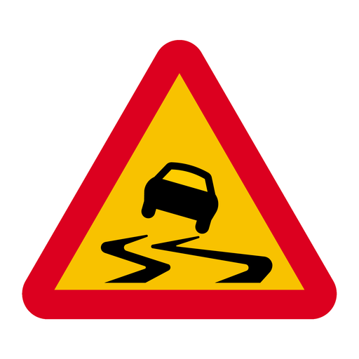 A10 Varning för slirig väg & A10 Varning för slirig väg & A10 Varning för slirig väg