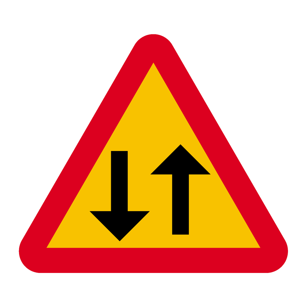 A25 Varning för mötande trafik & A25 Varning för mötande trafik