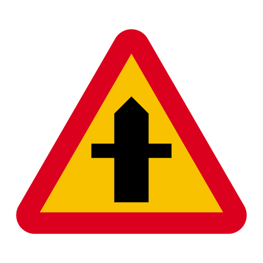 A29-1 Varning för vägkorsning där trafikanter på anslutande väg har väjnings/stopplikt