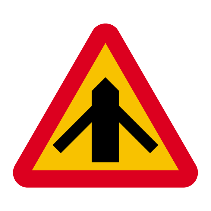 A29-2 Varning för vägkorsning där trafikanter på anslutande väg har väjnings/stopplikt
