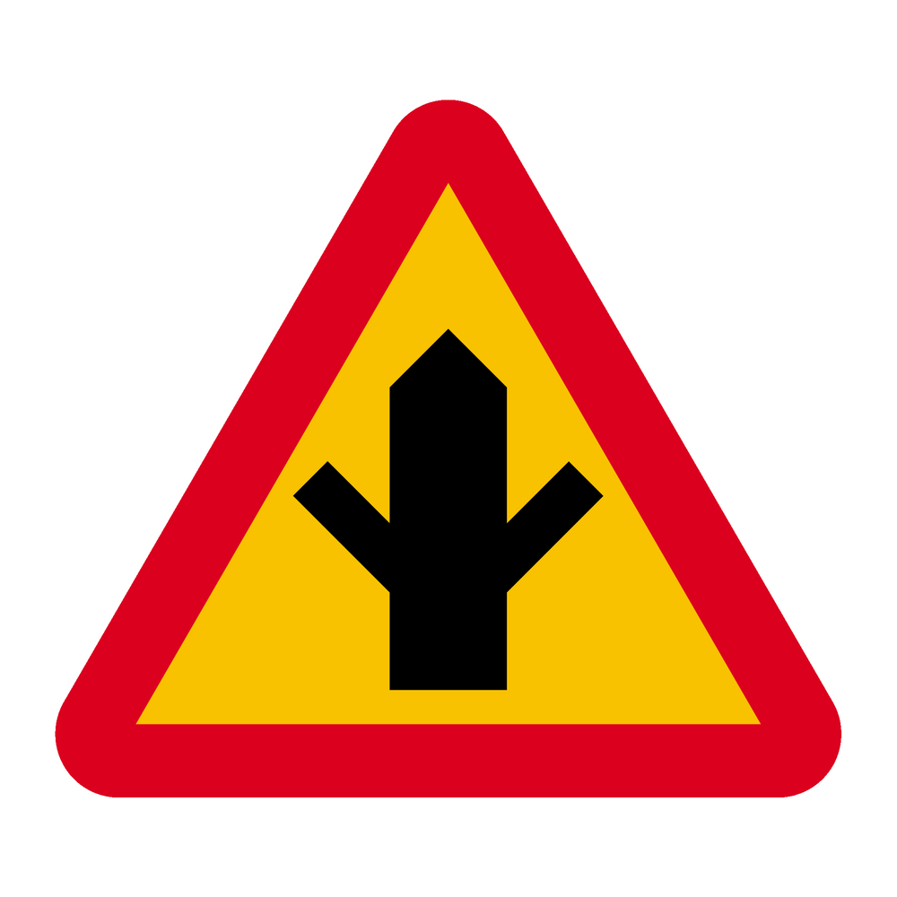 A29-3 Varning för vägkorsning där trafikanter på anslutande väg har väjnings/stopplikt
