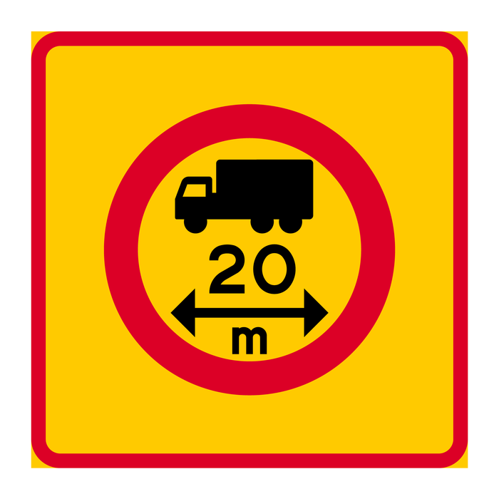E20-9 Områdesmärke Begränsad fordonslängd & Områdesmärke Begränsad fordonslängd